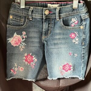 Jordache Kids Denim Shorts with Pink Floral Embroidery